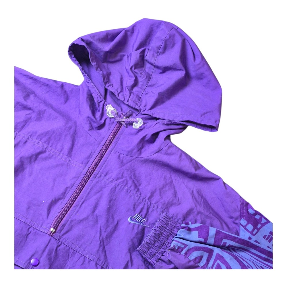 VTG Nike Men's L Purple Windbreaker Anorak 90s AOP Sleeve Hooded Pullover FET
